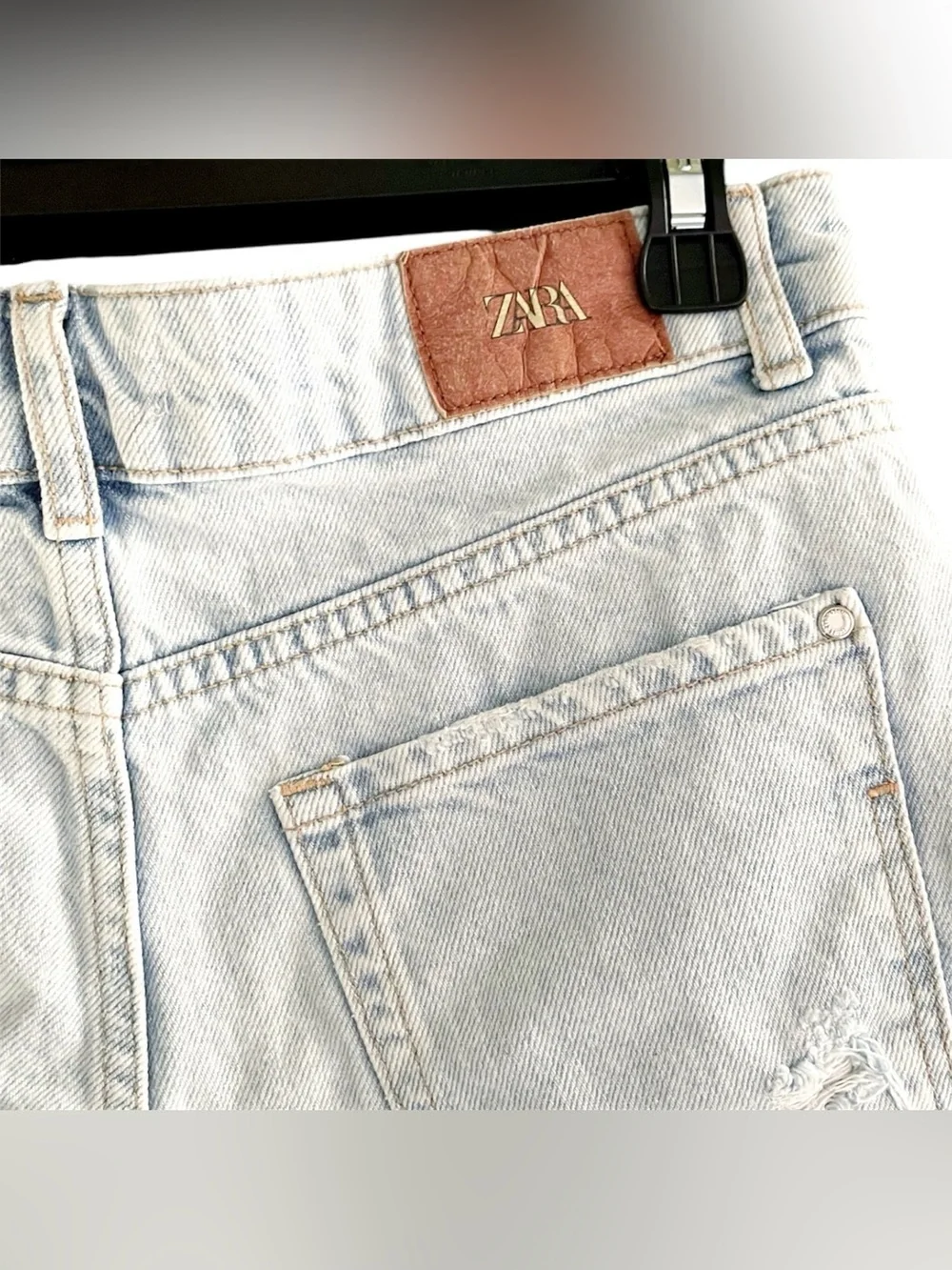 Zara Light Blue Distressed High-Rise Denim Shorts